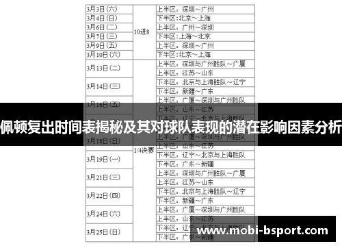 佩顿复出时间表揭秘及其对球队表现的潜在影响因素分析
